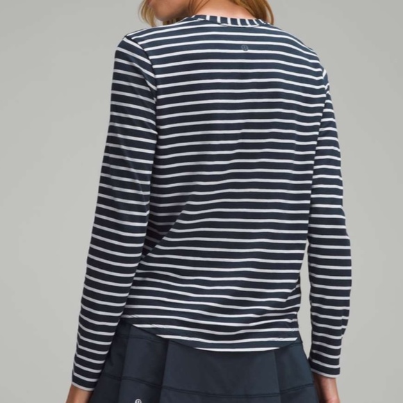 Lululemon Love Long-Sleeve Shirt - Stripe Navy Starlight - Size 6 - Picture 2 of 6